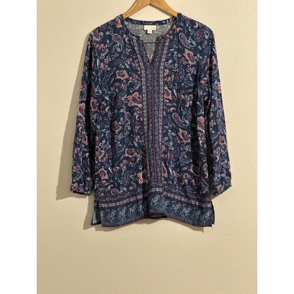 J Jill Womens Tunic Top‎ Size XS Blue Paisley Floral Western Boho Coastal 18583